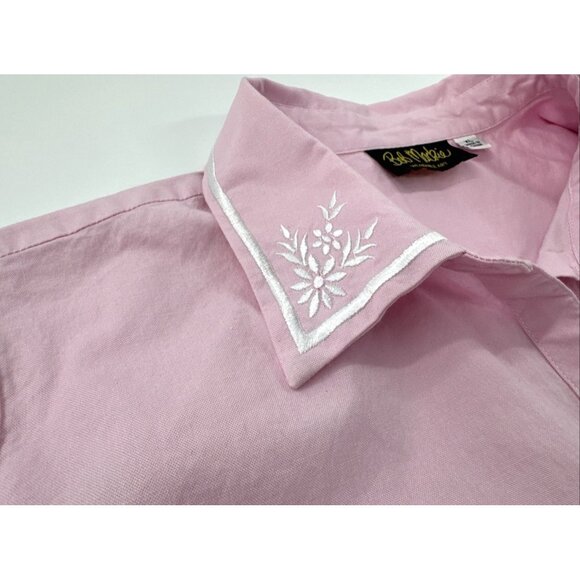 Vintage Bob Mackie Shirt Womens XL Pink Button Up Embroidered Floral Trim City - Picture 4 of 16